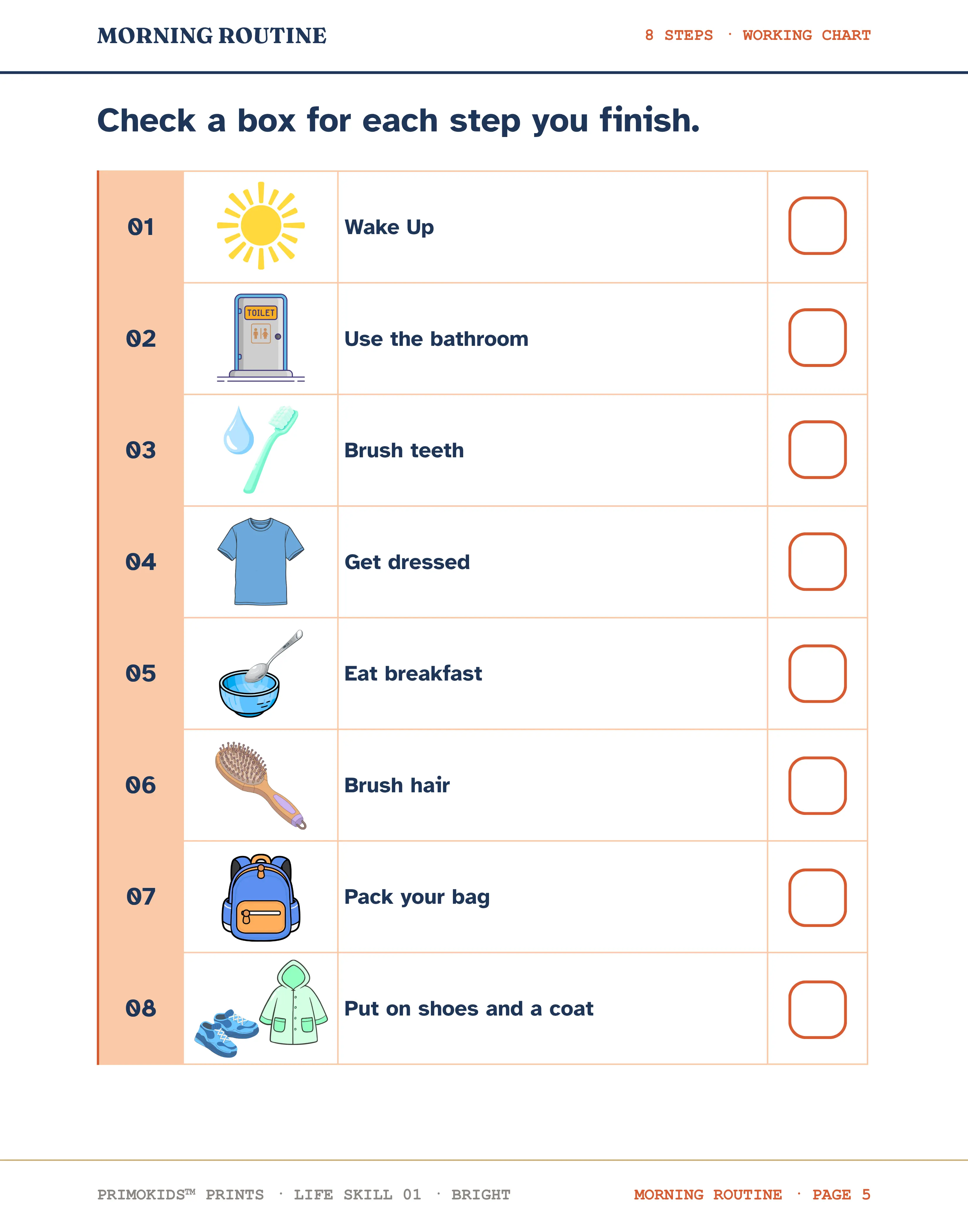Bright Edition — Morning routine working chart, 8 steps