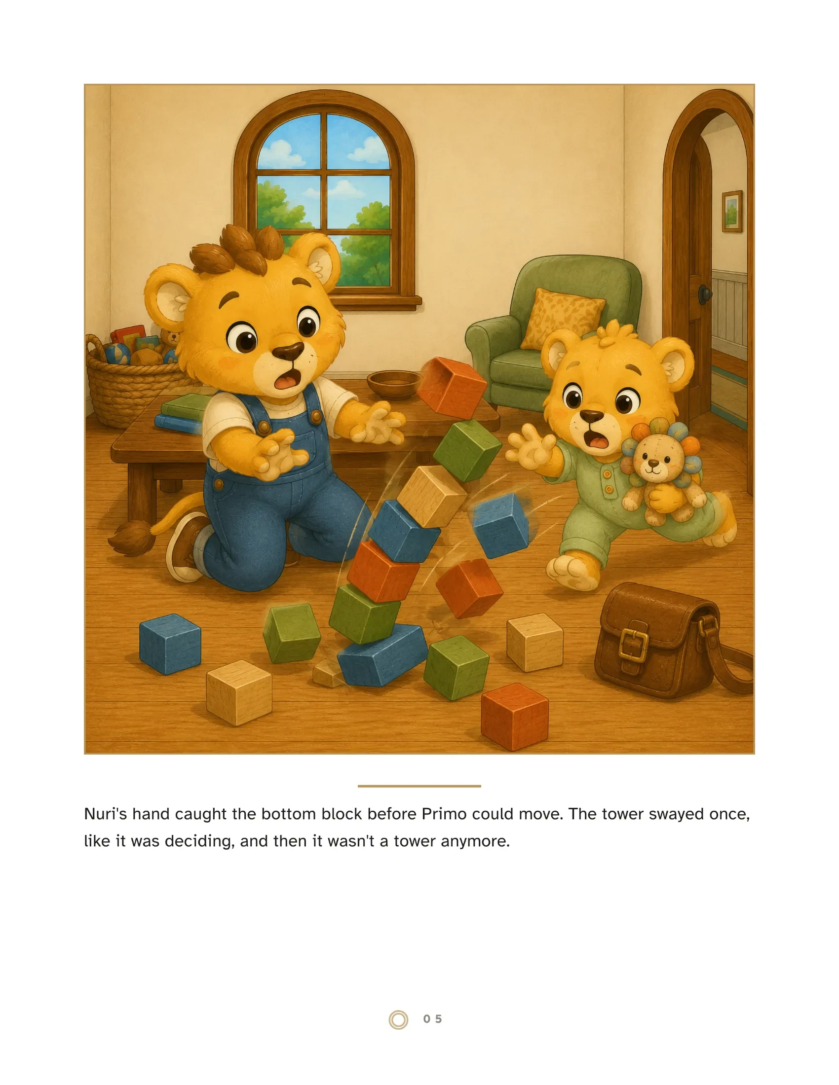 Page 5 — The tower falls, wider composition