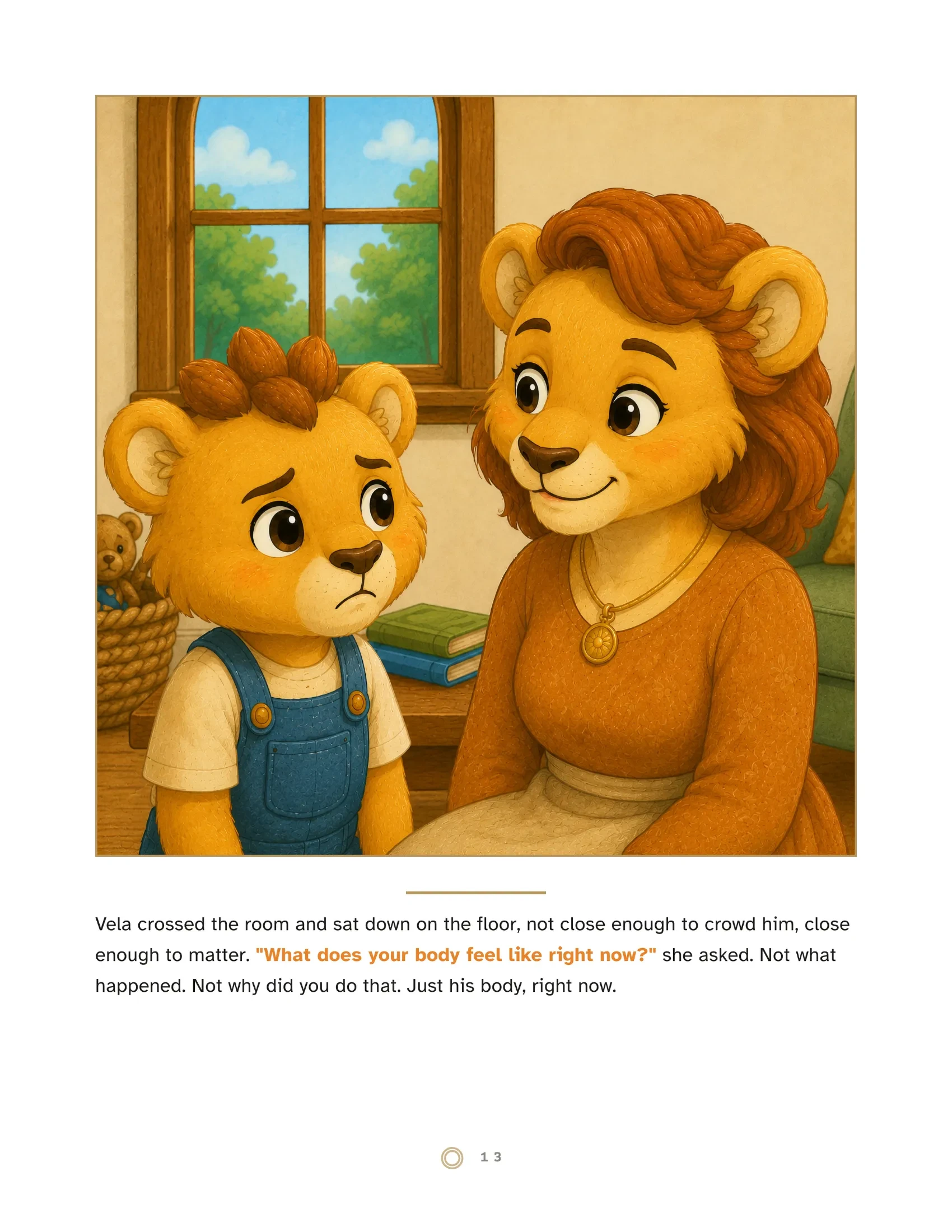 Page 13 — Vela seated at eye level